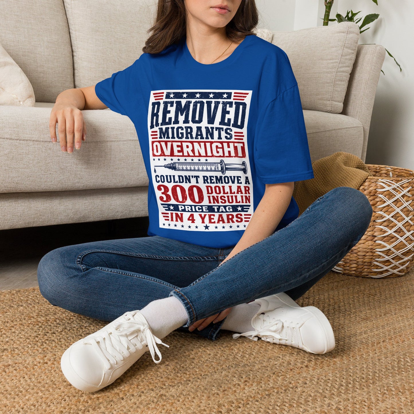 Political Statement T-Shirt — "Removed Migrants Overnight" Patriotic Graphic Tee