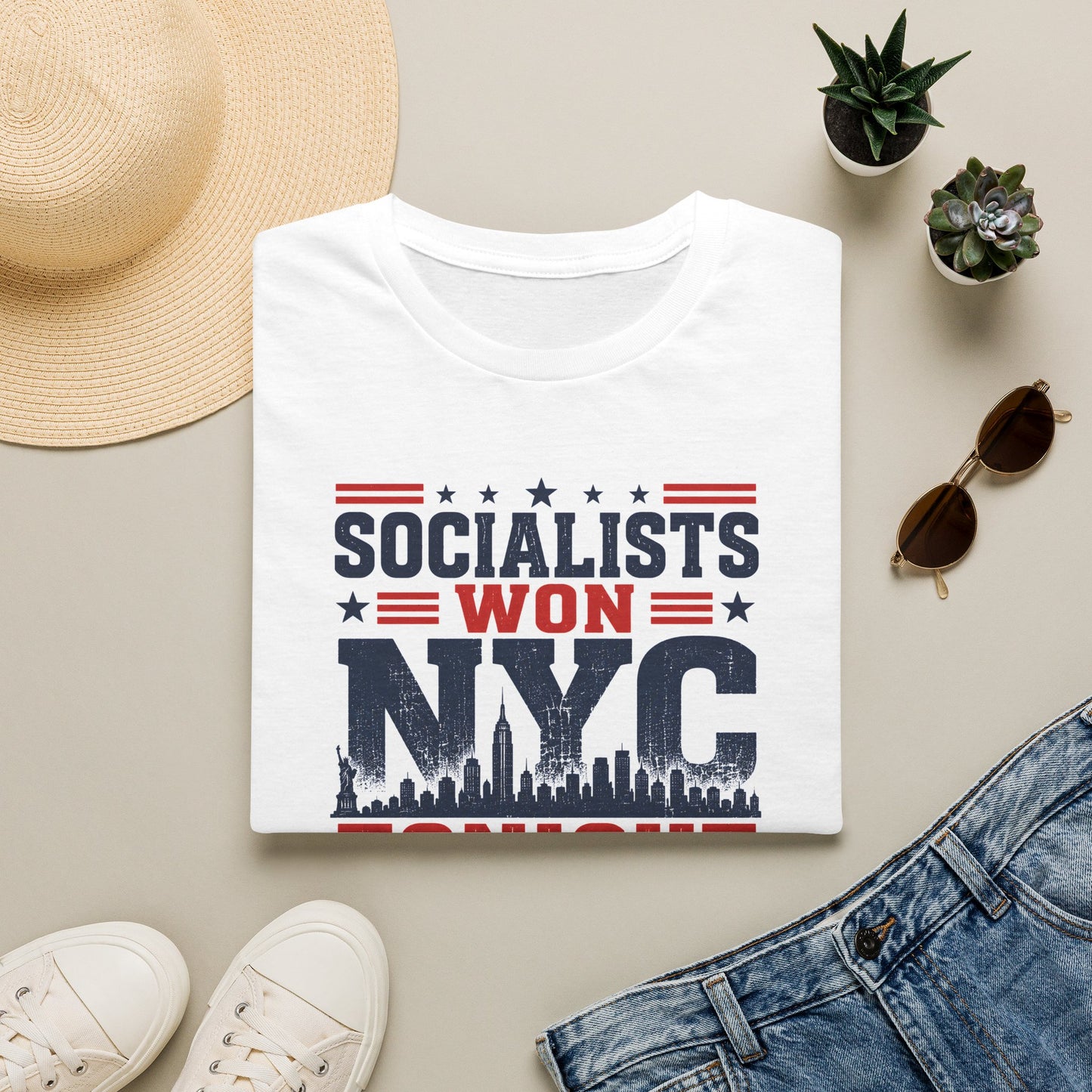 Socialists Won NYC T-Shirt — Political Satire Tee with Skyline Design