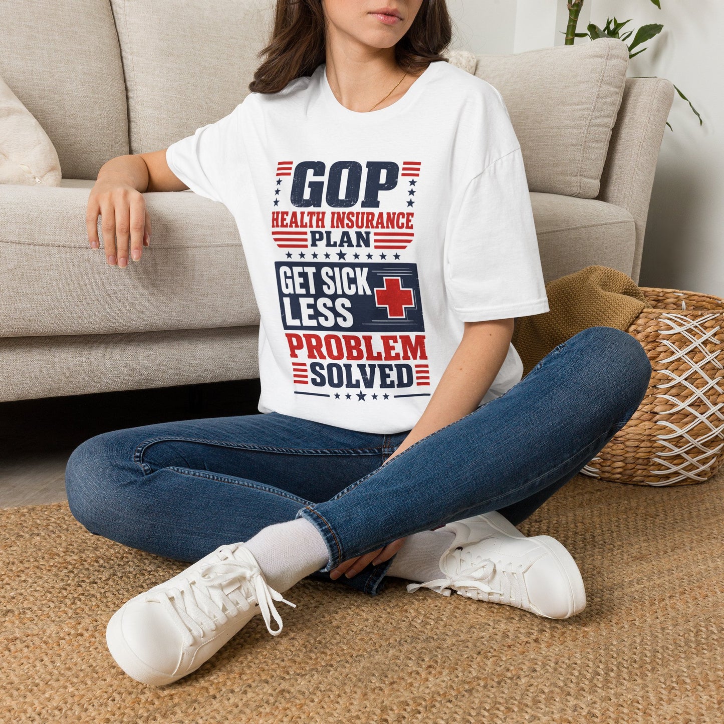 GOP Health Insurance Plan T‑Shirt — "Get Sick, Problem Solved" Political Tee