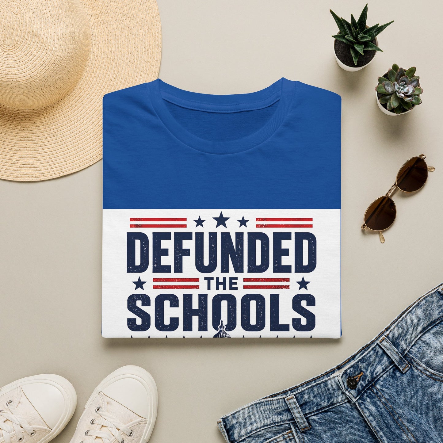 T-Shirt — Defunded the Schools (Funded the Jet) Patriotic Political Tee