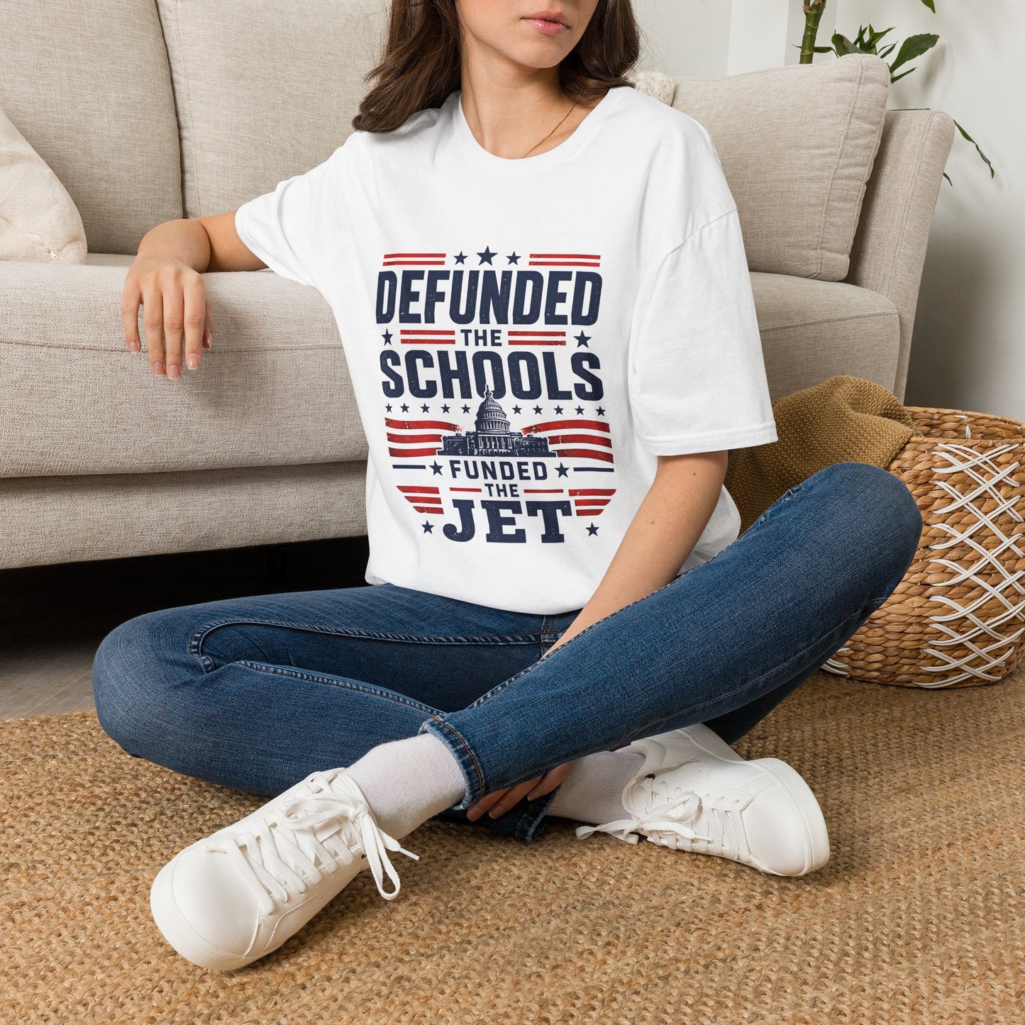 T-Shirt — Defunded the Schools (Funded the Jet) Patriotic Political Tee