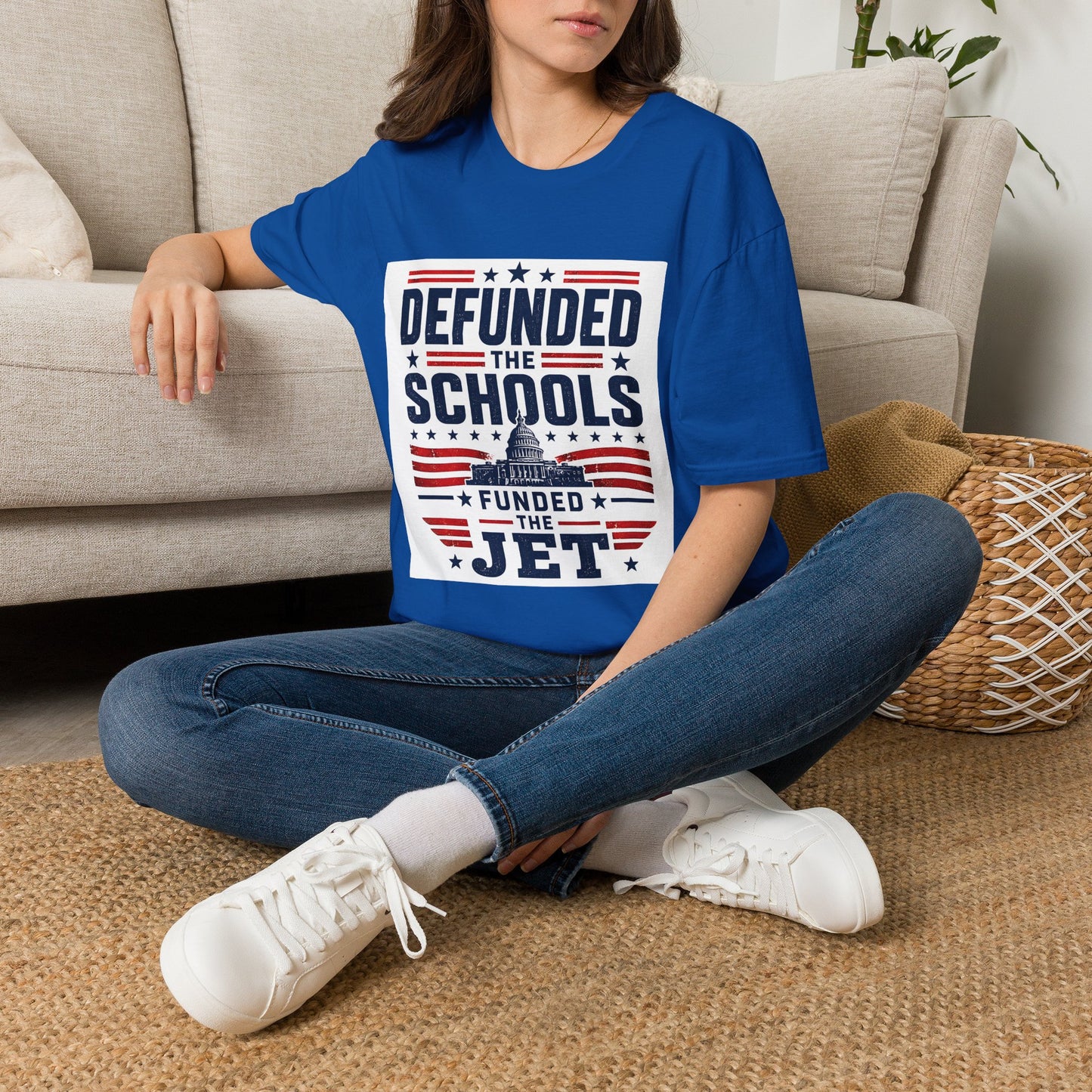T-Shirt — Defunded the Schools (Funded the Jet) Patriotic Political Tee