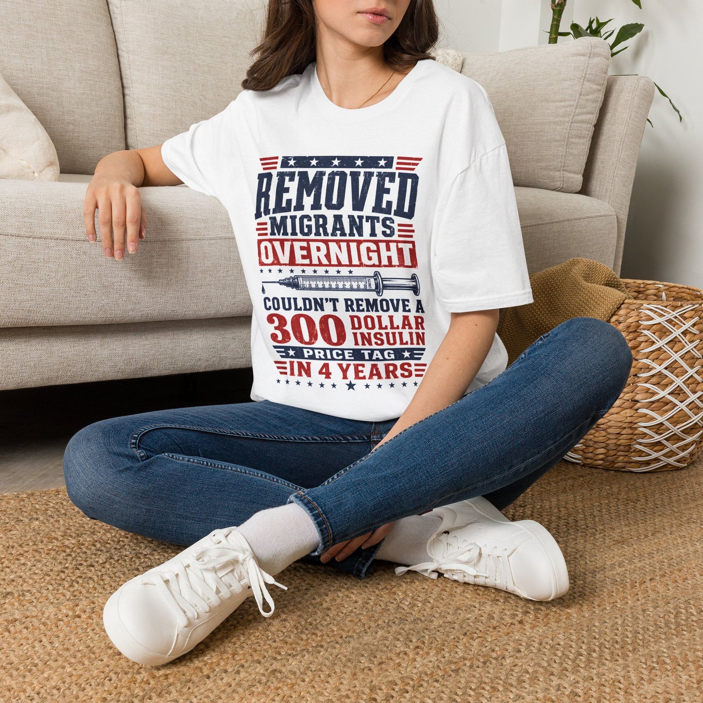 Political Statement T-Shirt — "Removed Migrants Overnight" Patriotic Graphic Tee