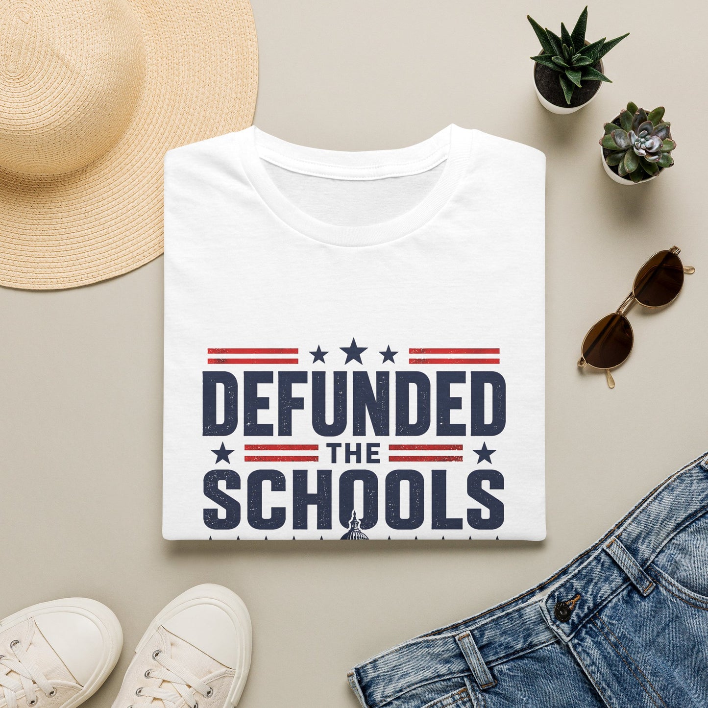 T-Shirt — Defunded the Schools (Funded the Jet) Patriotic Political Tee